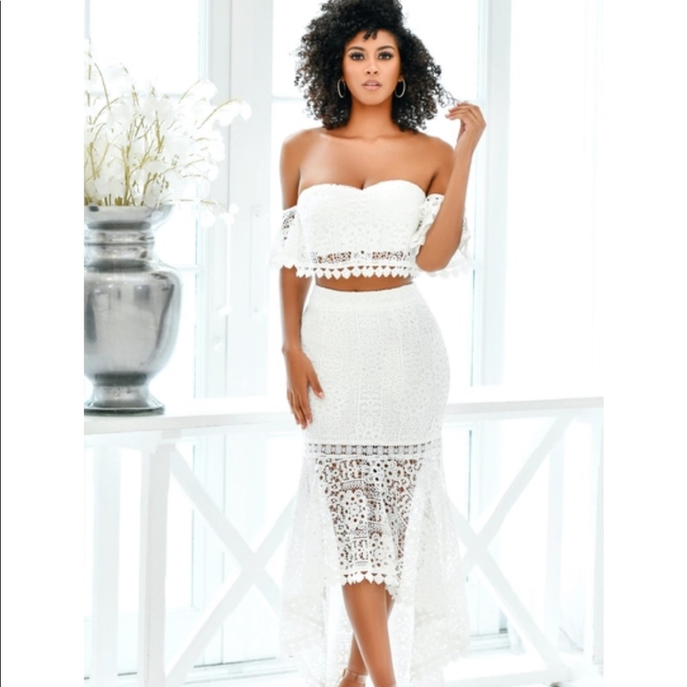 Lady black tie two piece set